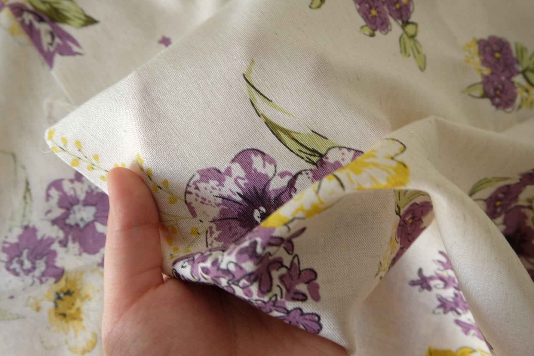 Purple & Yellow Floral Linen Cotton Blend Fabric – 3.3 yd