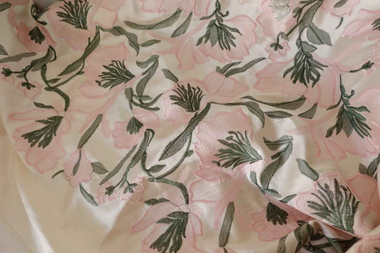 Blush Floral Embroidered Satin – 2.2 yd