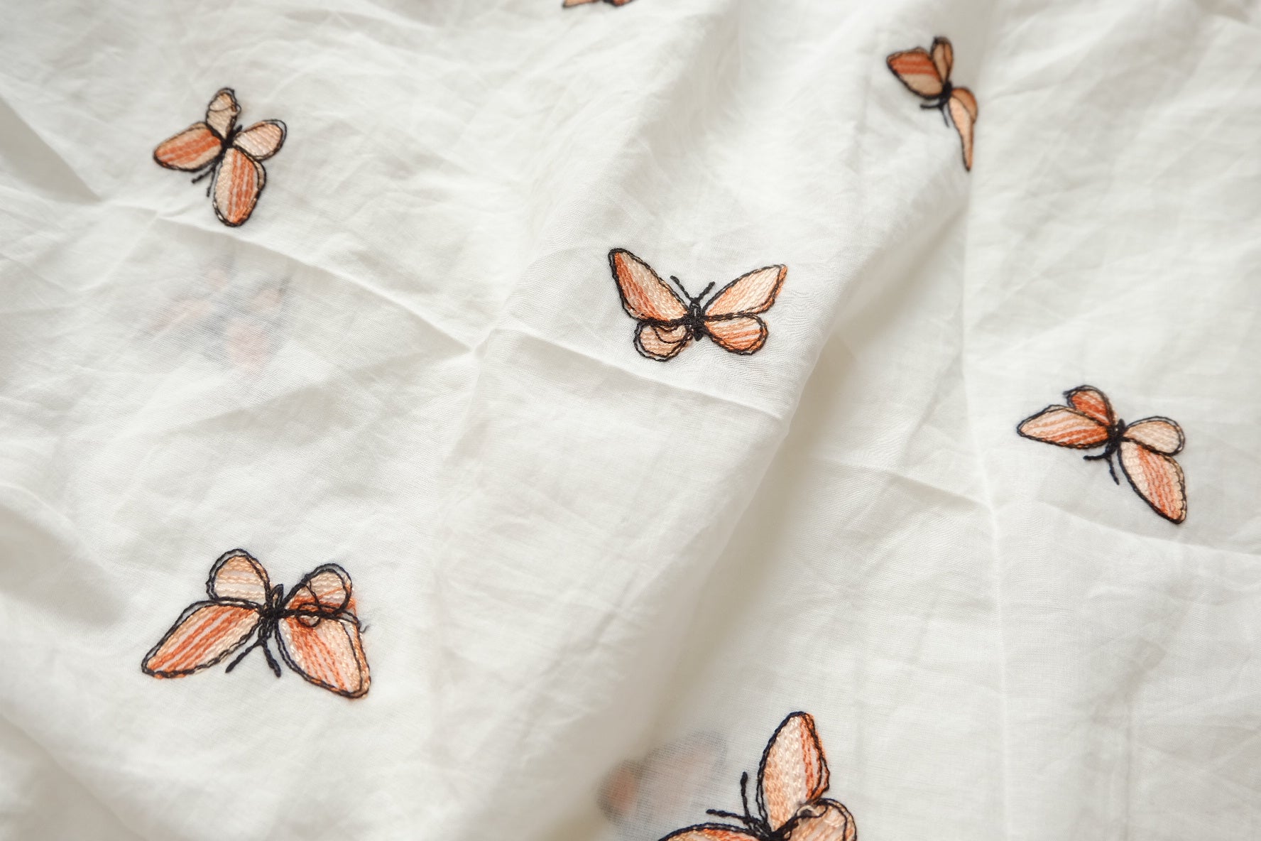 Butterfly Embroidered Ultra-Light Cotton Voile, 1.6 Yards