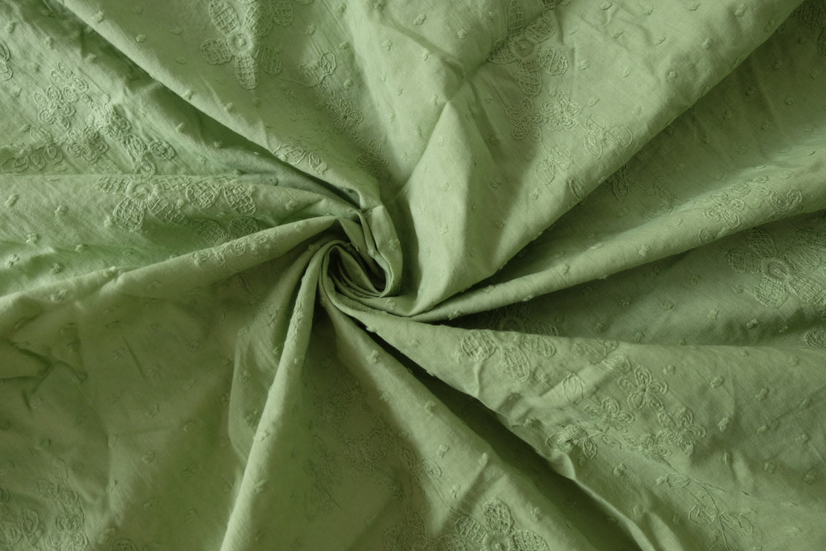 Sage Floral Embroidered Jacquard Cotton — 1.64 yd