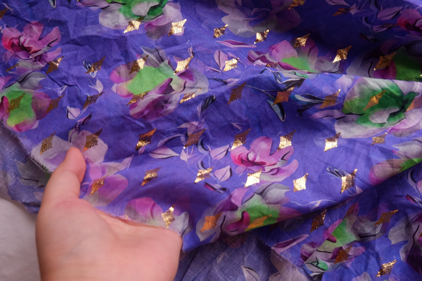 Purple Floral Gold-Dobby Cotton Voile – 3.3 yd