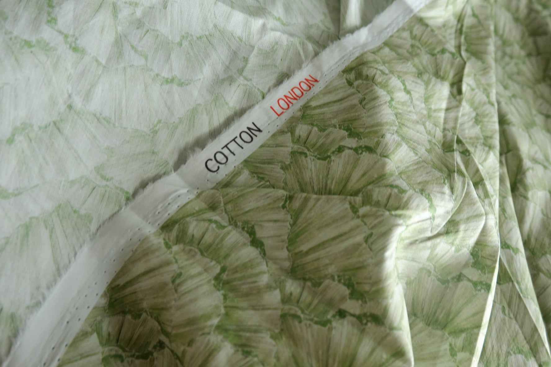 Green Fan Leaf Silky Cotton Lawn Fabric - 3.72 yd