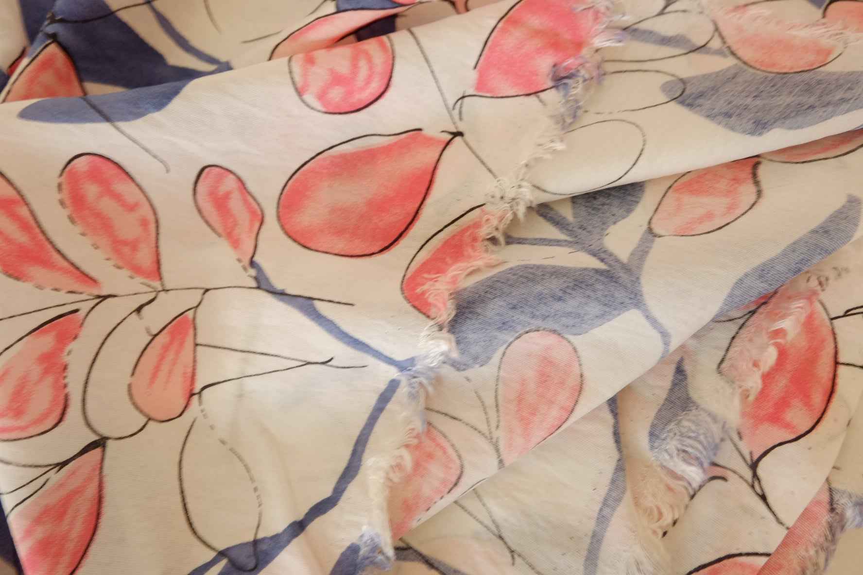 Coral Blue Botanical Tencel-Cotton-Linen Dress Fabric – 3.3 yd