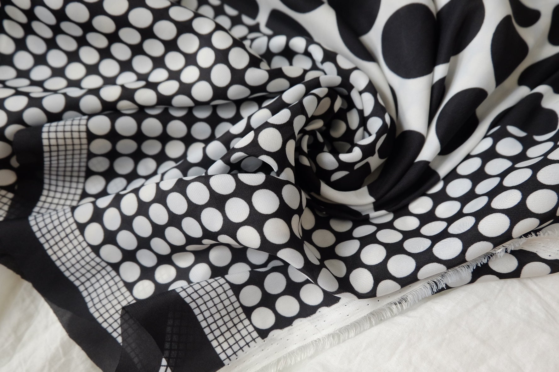 Black & White Polka Dot Polyester Fabric, 2.19 Yards
