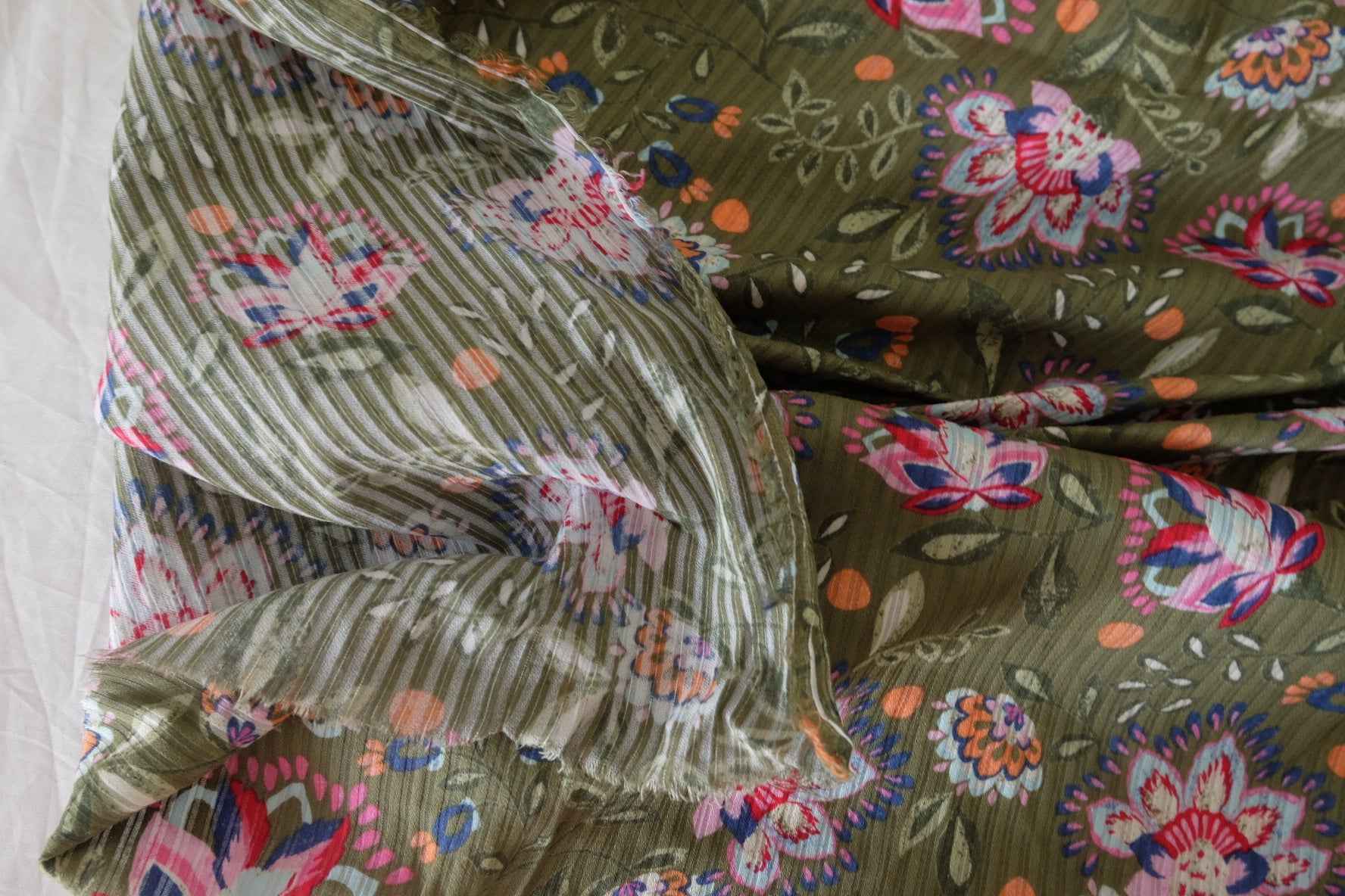 Textured Stripe Cotton Linen Floral Fabric -3.3 yd