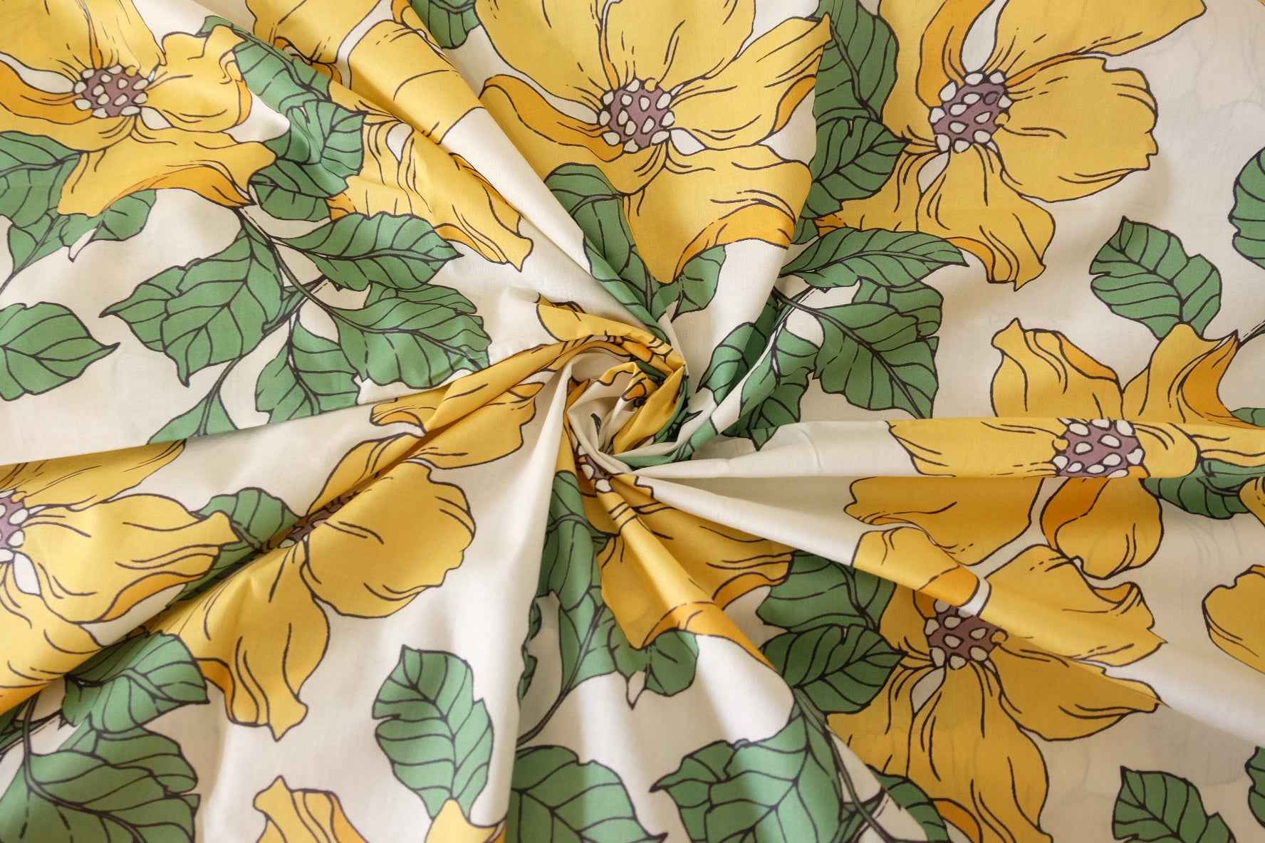 Yellow Floral Ultra-Light Cotton Lawn Fabric – 3.3 yd