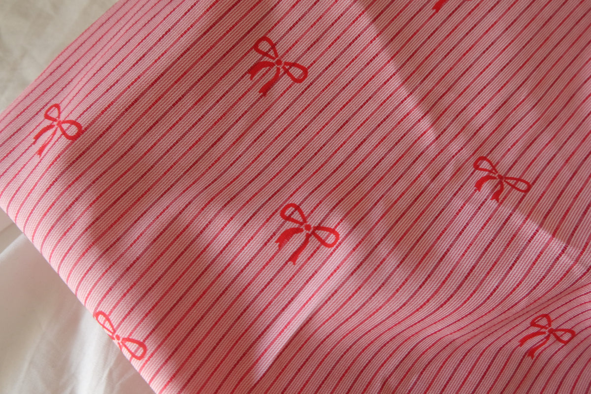 Sweet Little Bows – Pink Striped Cotton Fabric | 1.6 Yards