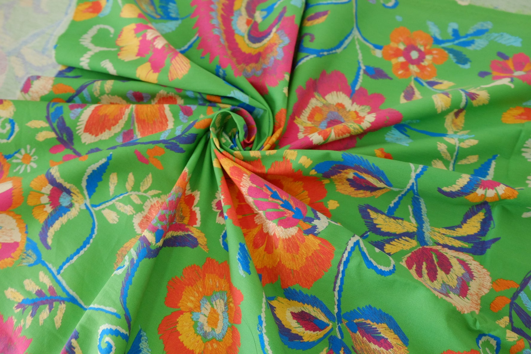 Vibrant Floral Cotton Fabric – Colorful Garden Print Cotton – 2.2 yd