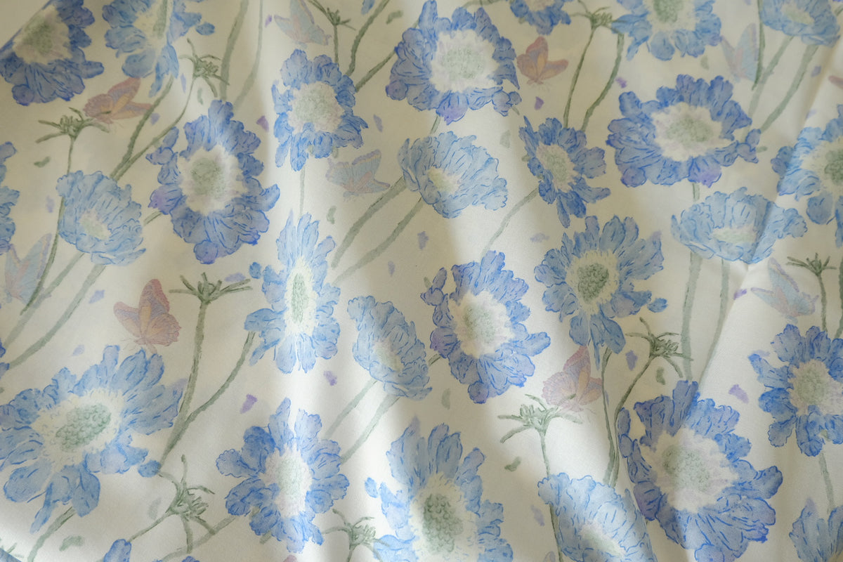 Blue Butterfly Garden – Premium Cotton Fabric | 2.2  Yards
