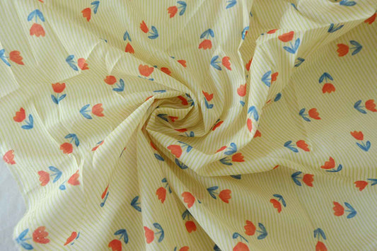 Yellow Stripe Floral Cotton Voile Fabric – 3.3 yd
