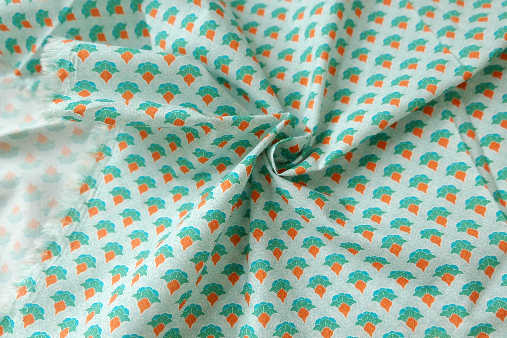 Mint and Orange Geometric Cotton Poplin for Shirts and Dresses 3.3 Yards