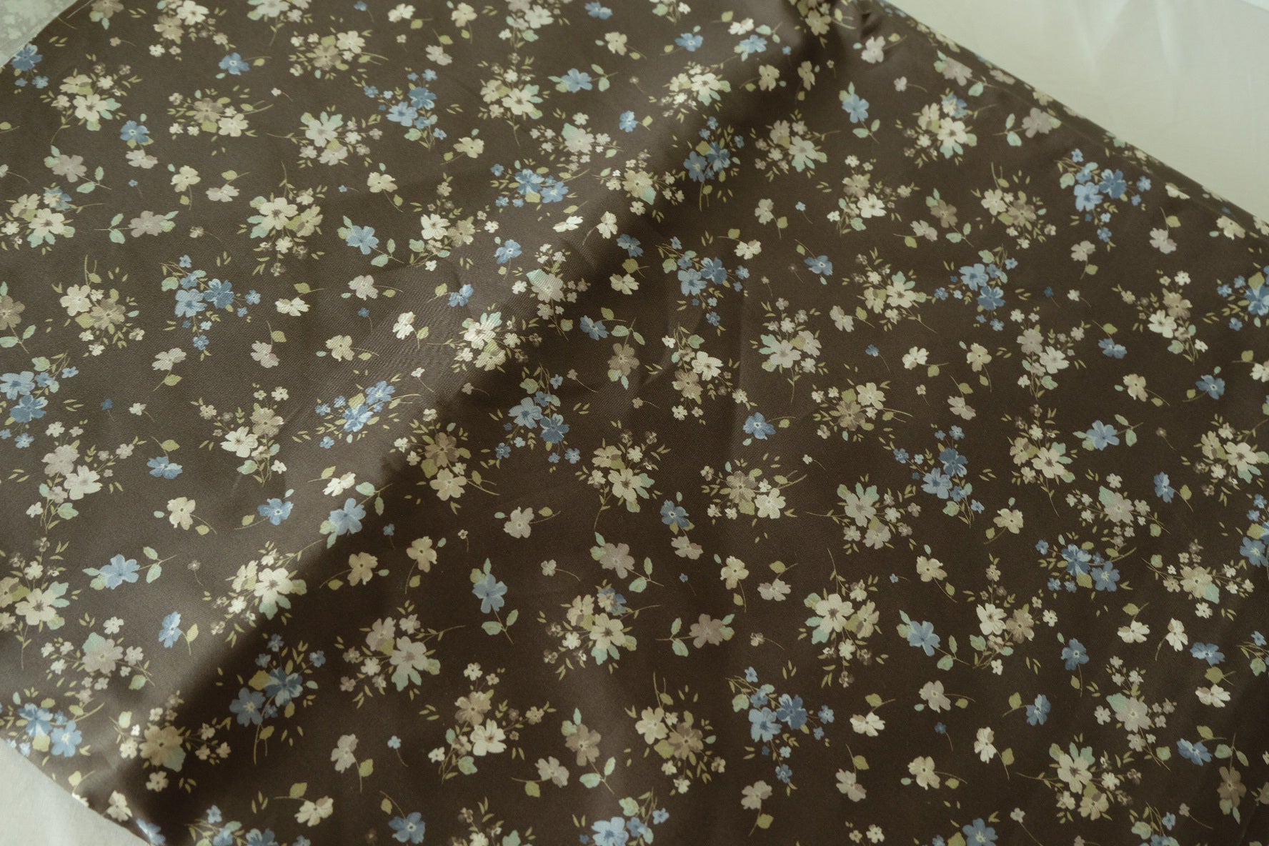 Brown Floral Cotton Sateen Fabric – 1.6 yd