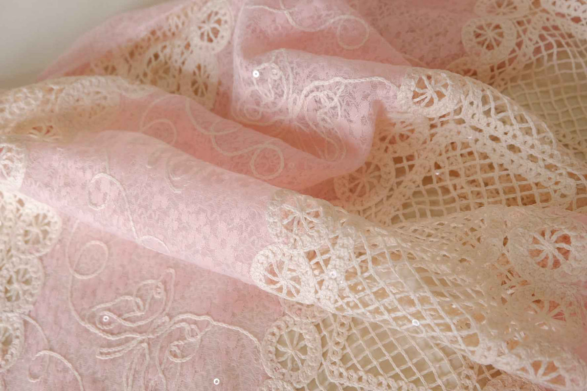 Blush Pink Sequin Embroidered Lace — 3.3 yd