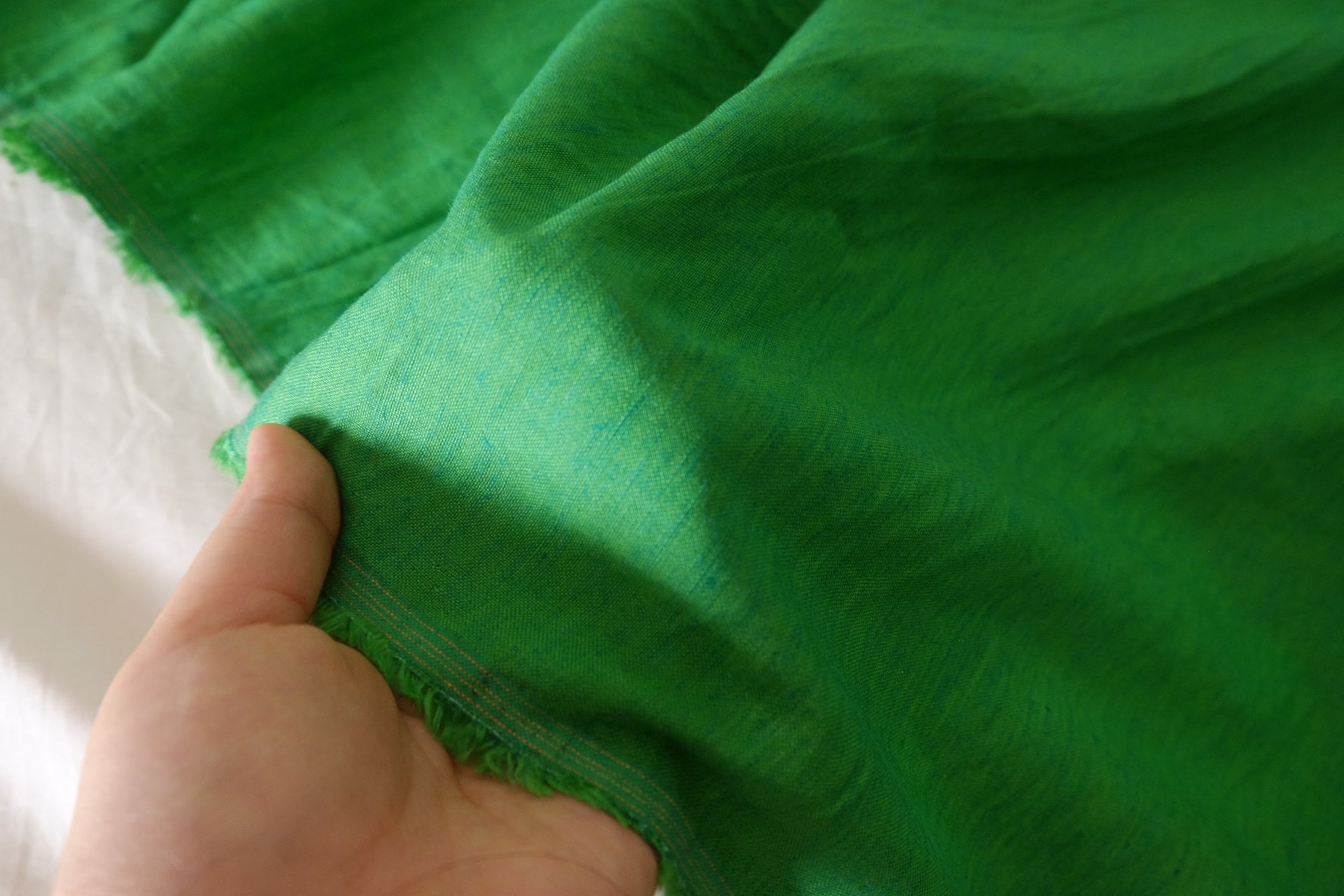 Textured Green Yarn-Dyed Linen Cotton Fabric – 1.9 yd / 2.2 yd