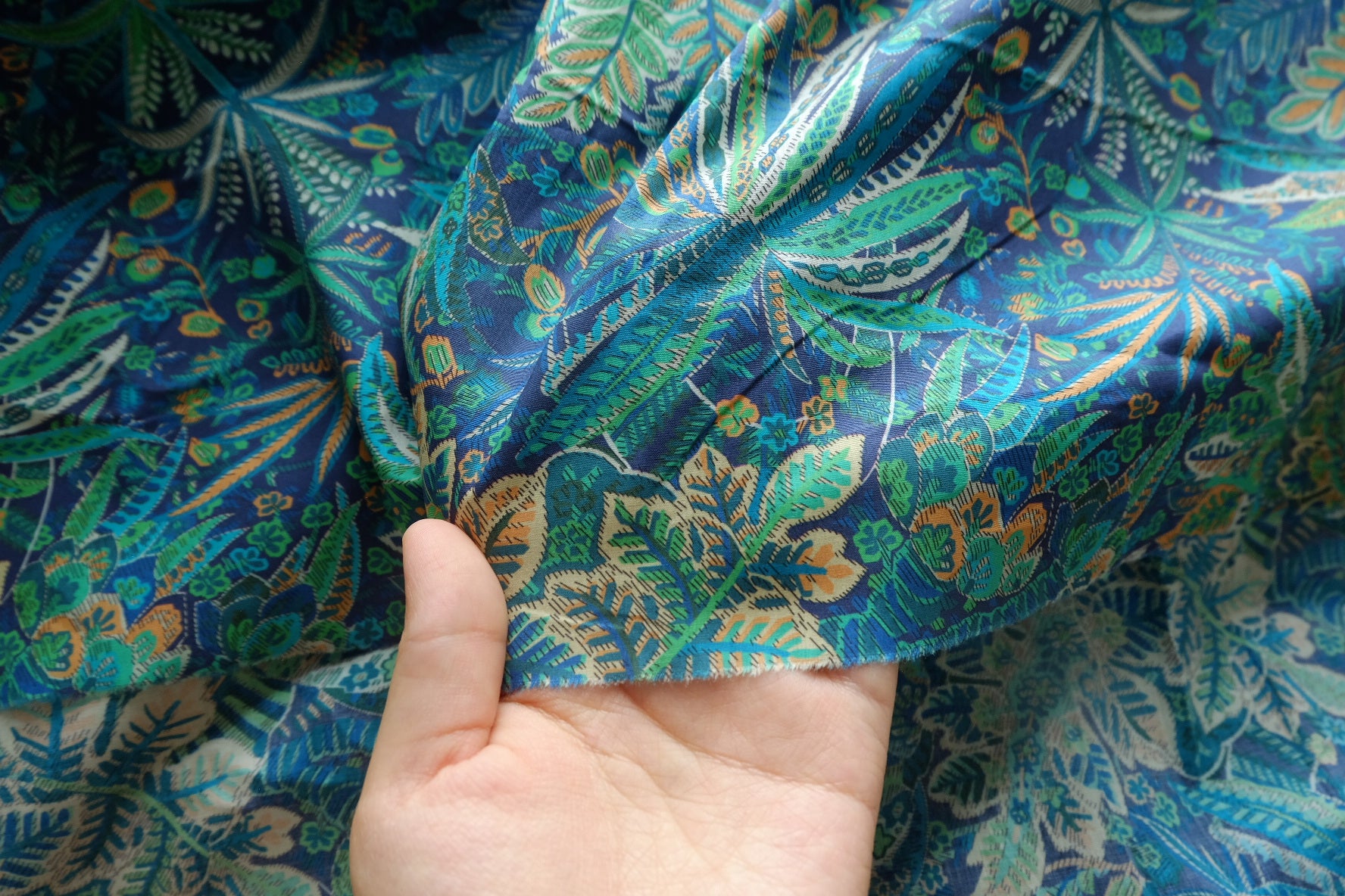 Peacock Garden Silky Cotton Lawn Fabric - 2.73 yd