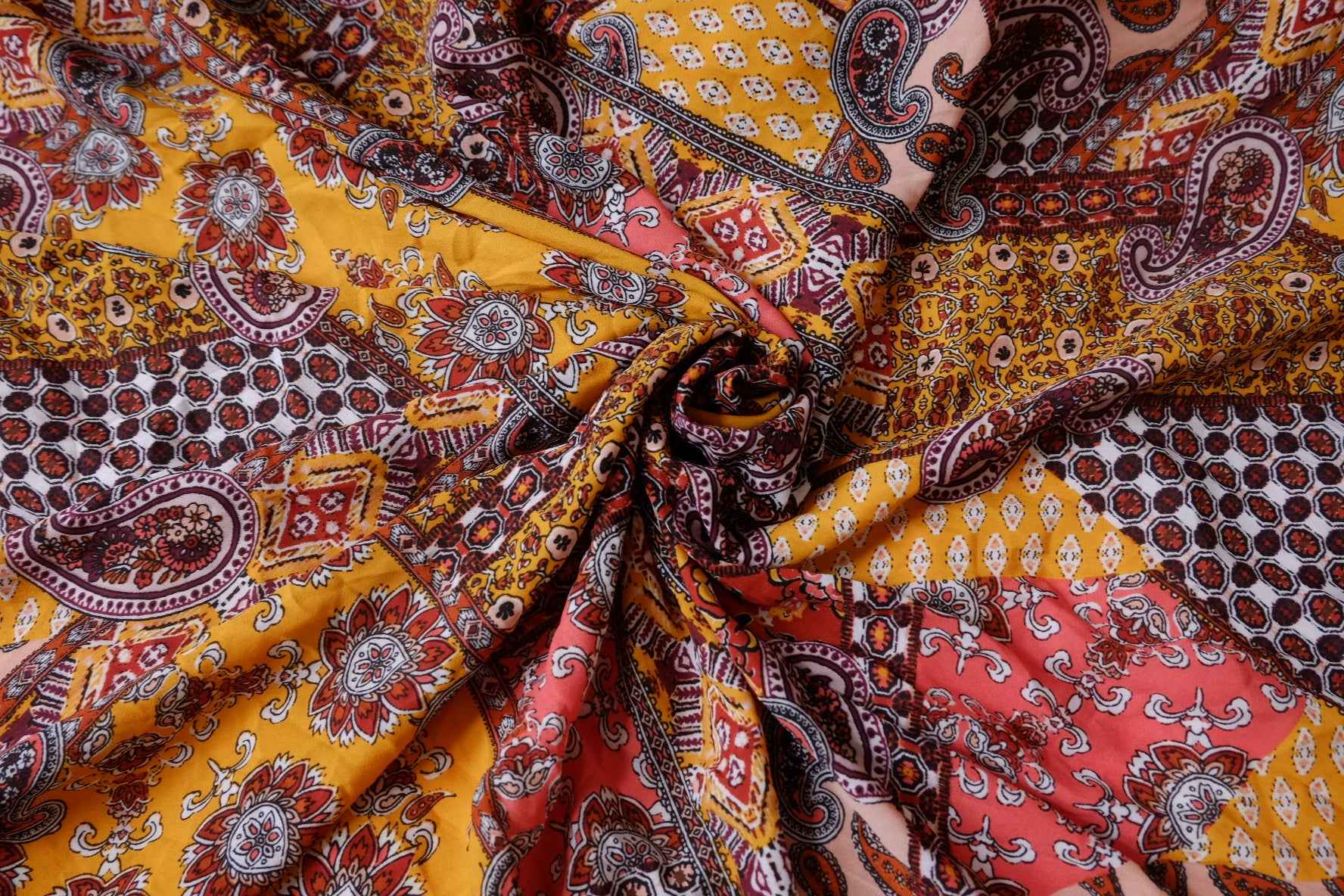 Bohemian Patchwork Chiffon Fabric, Airy Opaque Summer Dress Weight, 2.19 Yards