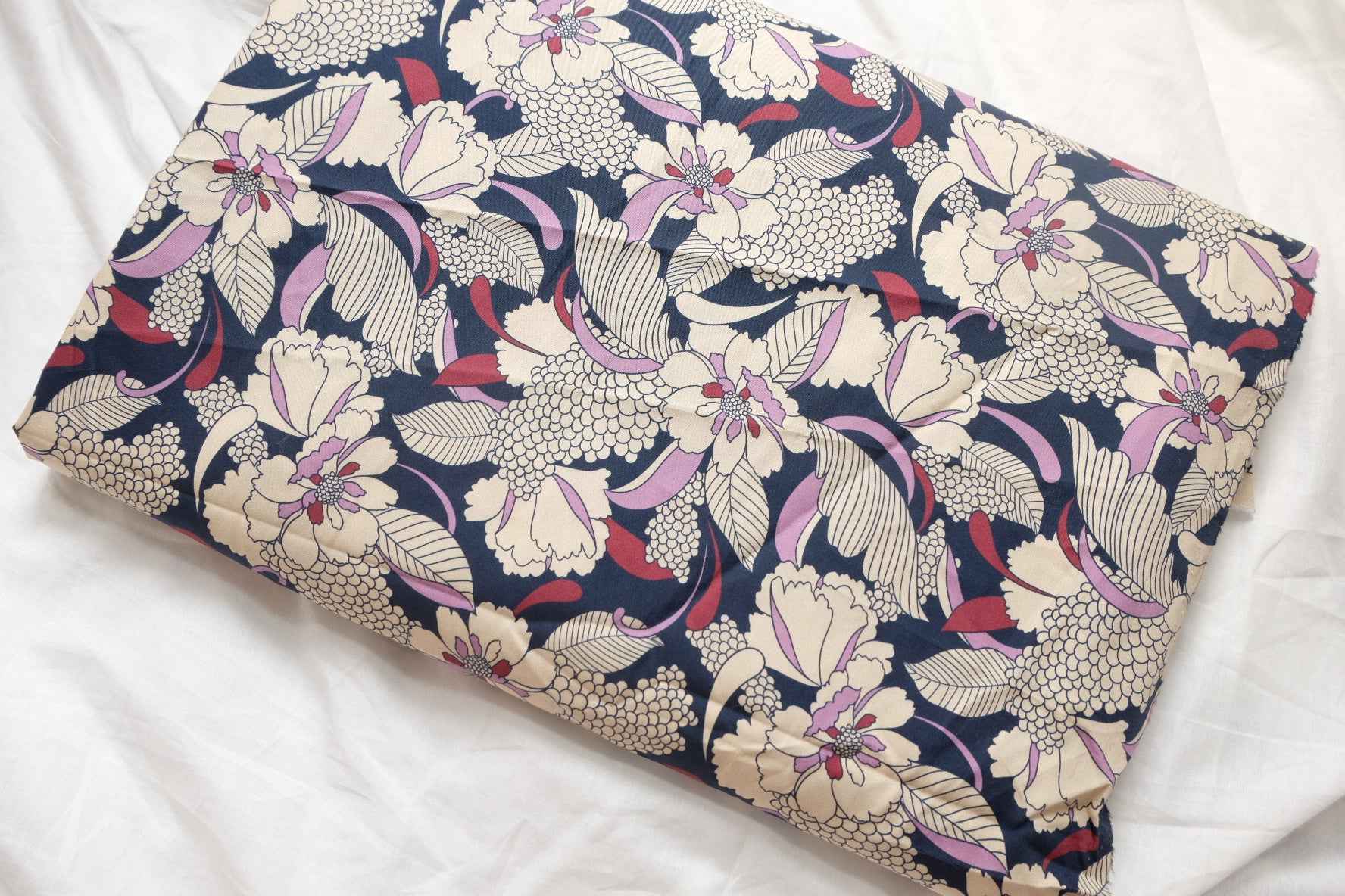 Bold Navy Floral Poplin Fabric, Crisp Statement Dress Weight, 3.28 Yards