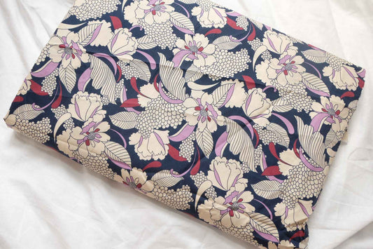 Bold Navy Floral Poplin Fabric, Crisp Statement Dress Weight, 3.28 Yards