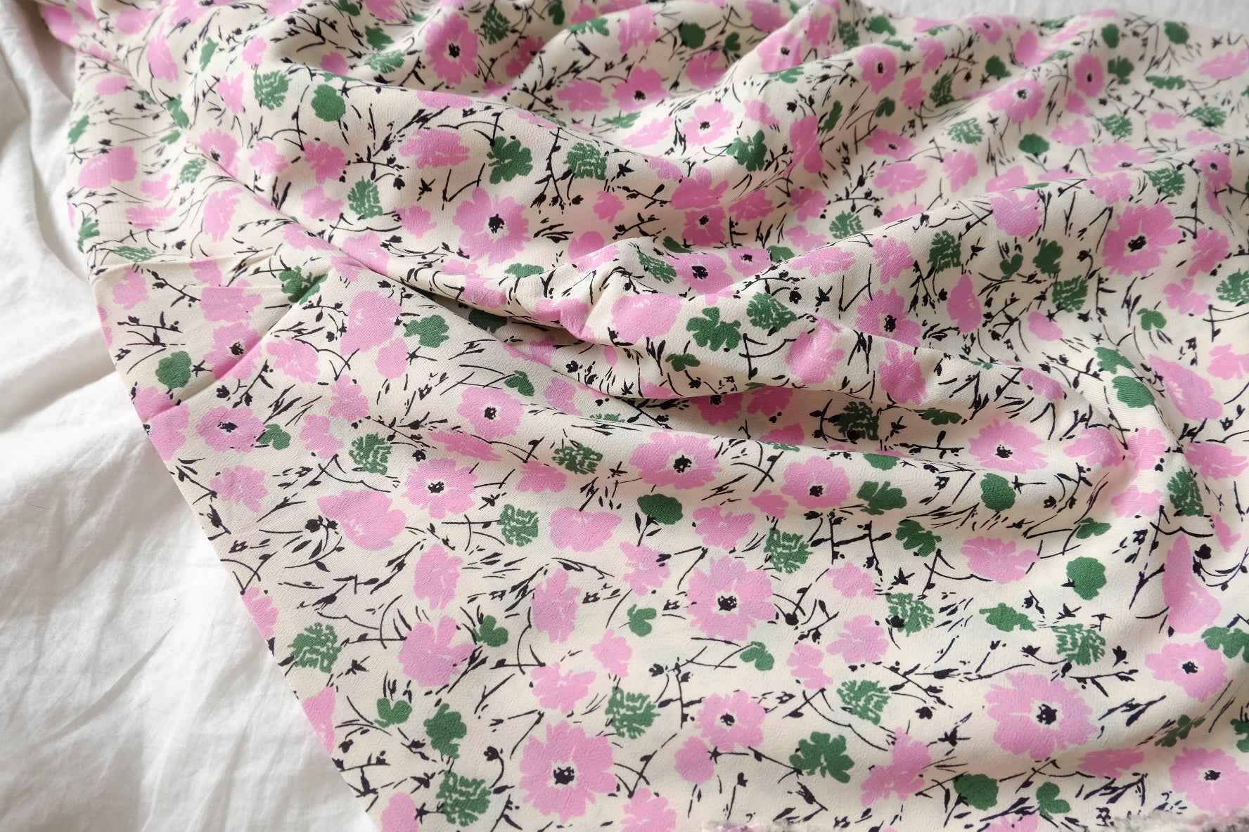 Pink Floral Viscose Dress Fabric - 2.19 Yards