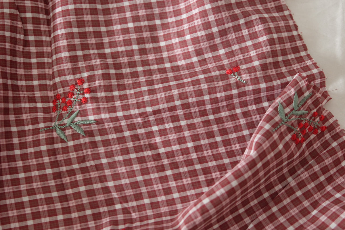 Berry Embroidered Cotton Shirting — 2.19 yd