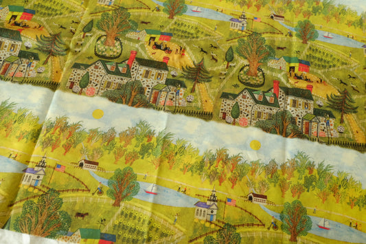 Storybook Country Farm Cotton Canvas Fabric - 1.1 yd
