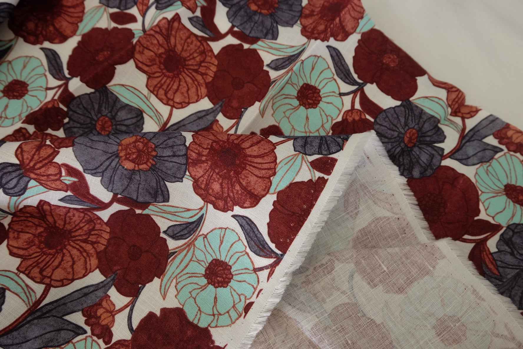 Vintage Floral Heavyweight Pure Linen Fabric – 2.2 yd