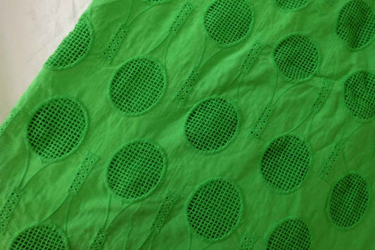 Green Embroidered Eyelet Cotton Fabric – 2.2 yd