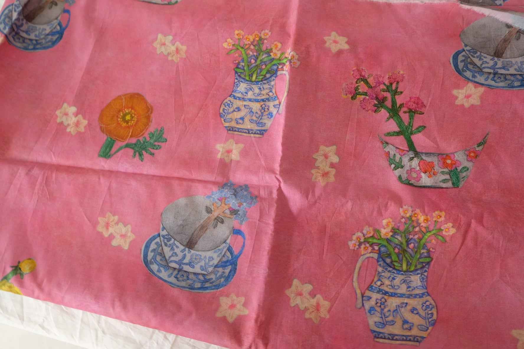 Pink Garden Teacup 60s Cotton Poplin Fabric – 3.3 yd