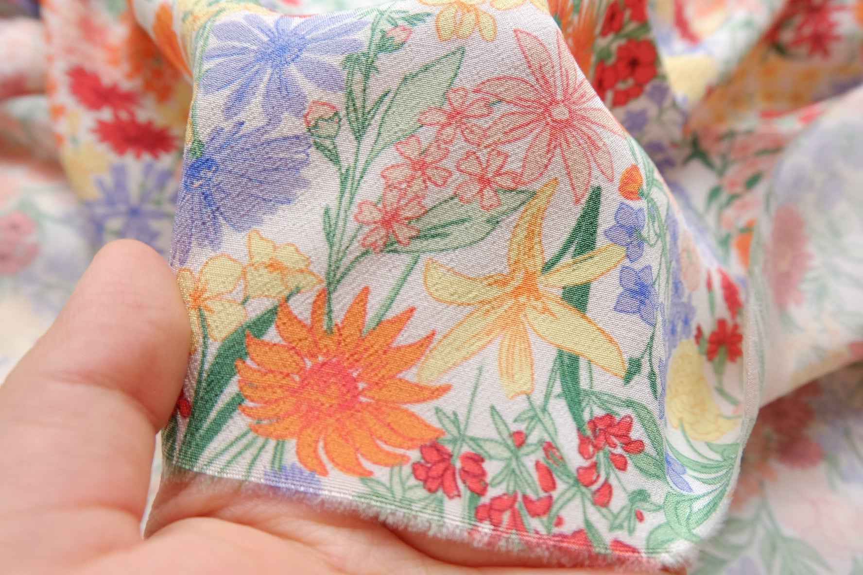 Wildflower Rayon Fabric, Silky Drapey Dress Weight, 3.28 Yards