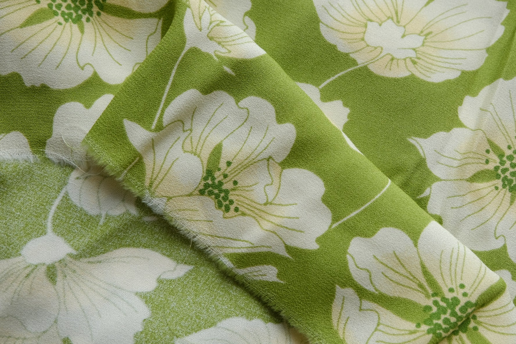 Green Floral Viscose Crepe – 2.4 yd