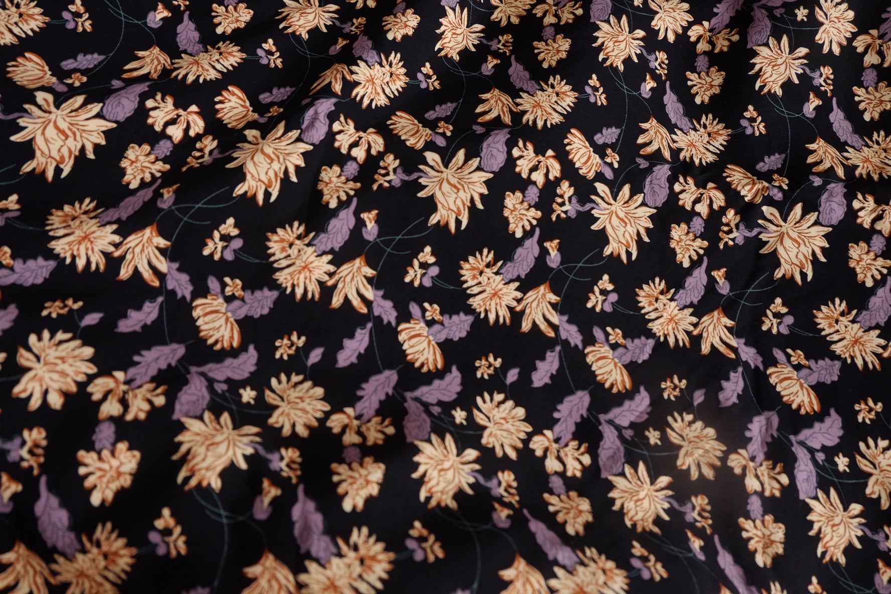 Dark Vintage Floral Rayon Challis Fabric - 3.28 yd