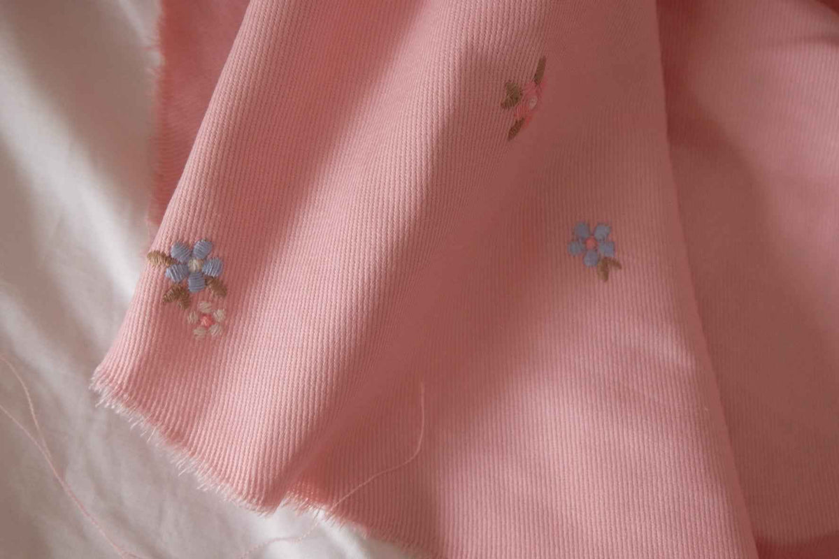 Pink Floral Embroidered Cotton Twill — 2.19 yd