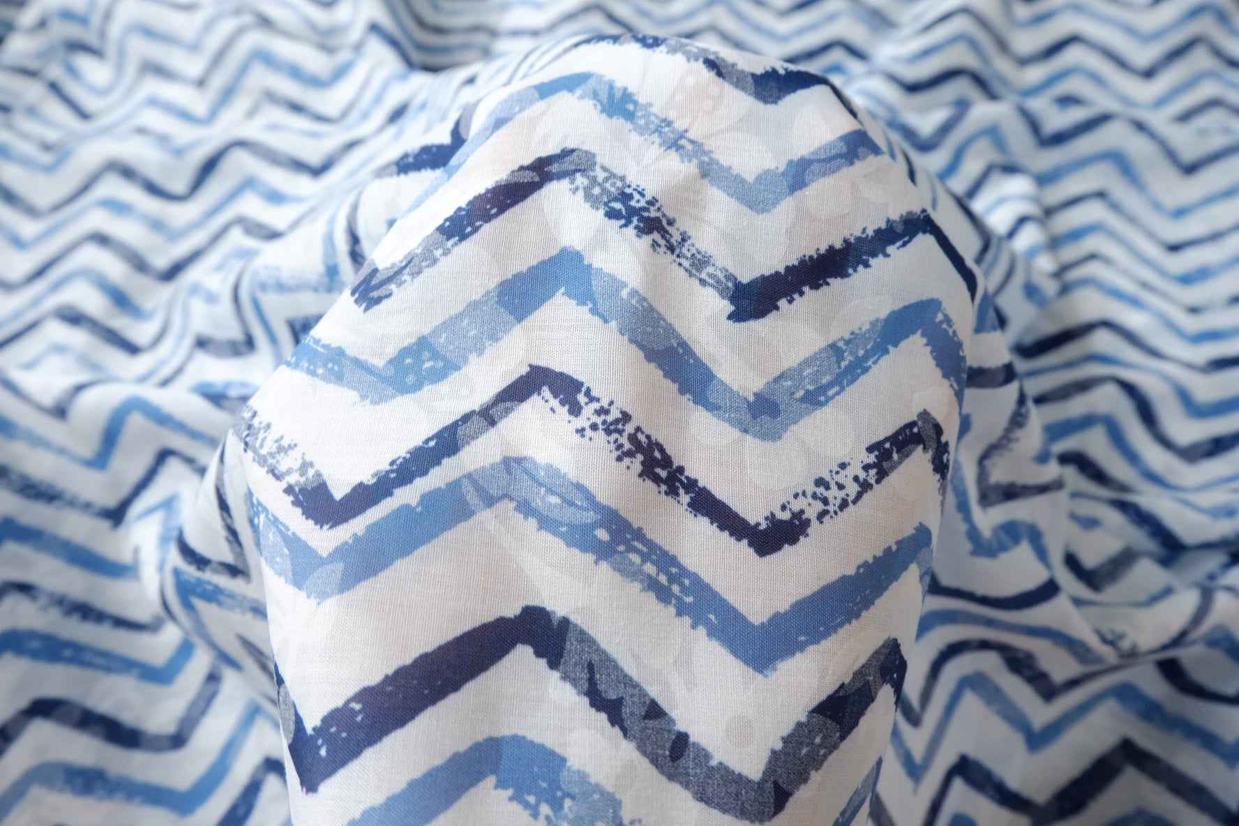 Blue Wave Stripe Tencel Cotton Fabric, Lightweight and Airy, 3.28 Yards