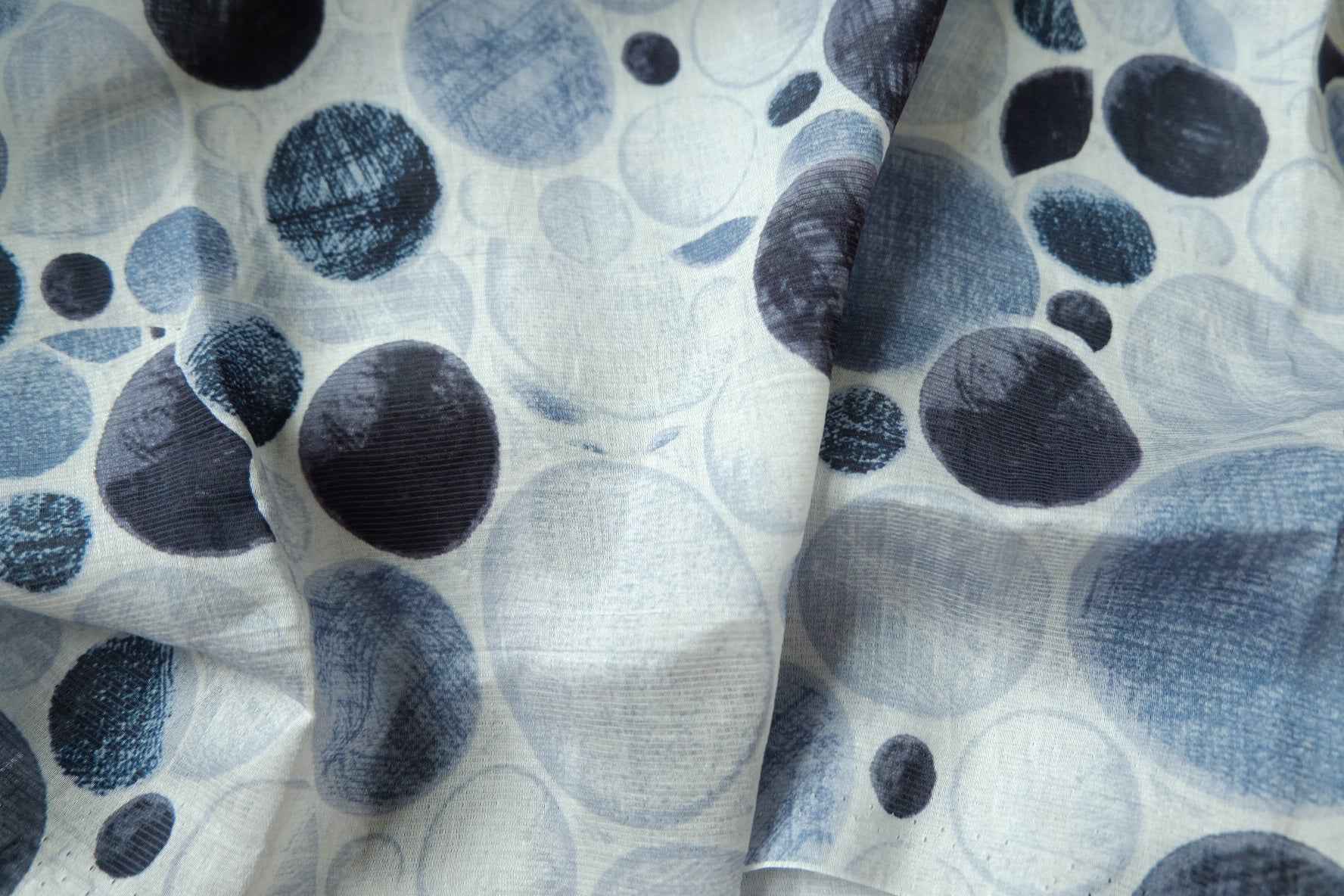 Blue Pebble Print Tencel Cotton Fabric, Soft Lightweight Dress Weight, 2.19 Yards