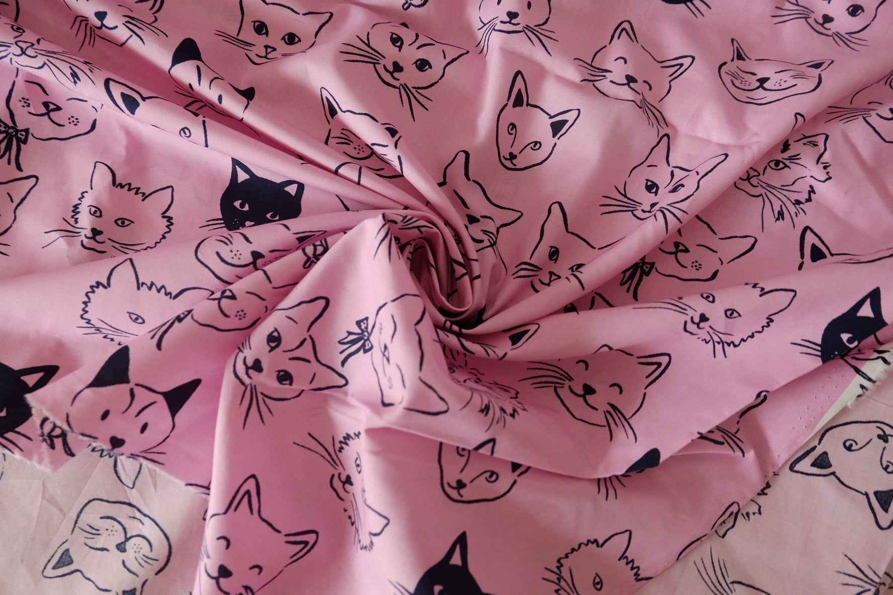 Black Cat Faces Cotton Poplin Fabric – 2.2 yd