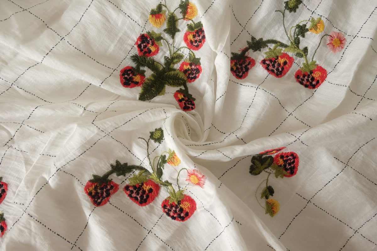 Strawberry Embroidered Tencel Ramie Blend — 1.64 yd
