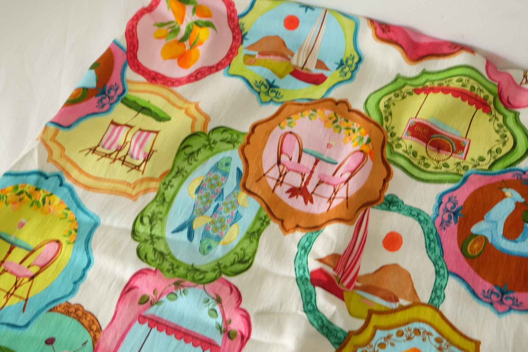 Vintage Travel Print Tencel Cotton Linen Blend Fabric – 2.2 yd