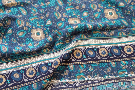 3 for 58 | Blue Border Floral Cotton Fabric — 3.28 Yards