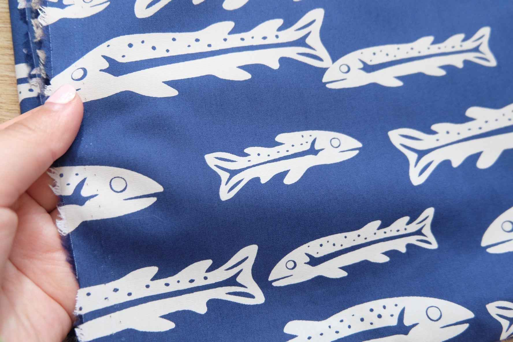 3 for 58 | Blue Fish Cotton Poplin Fabric — 3.28 Yards