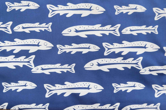 3 for 58 | Blue Fish Cotton Poplin Fabric — 3.28 Yards