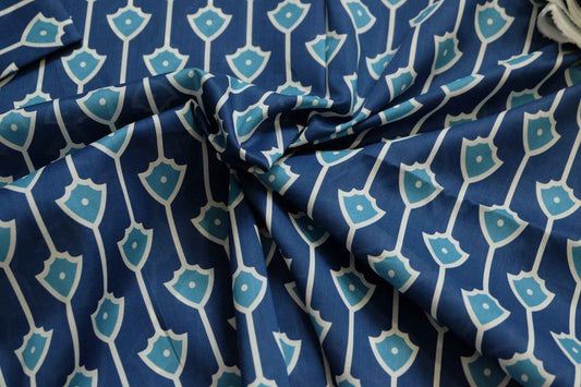 3 for 58 | Blue Geometric Cotton Poplin Fabric — 3.28 Yards