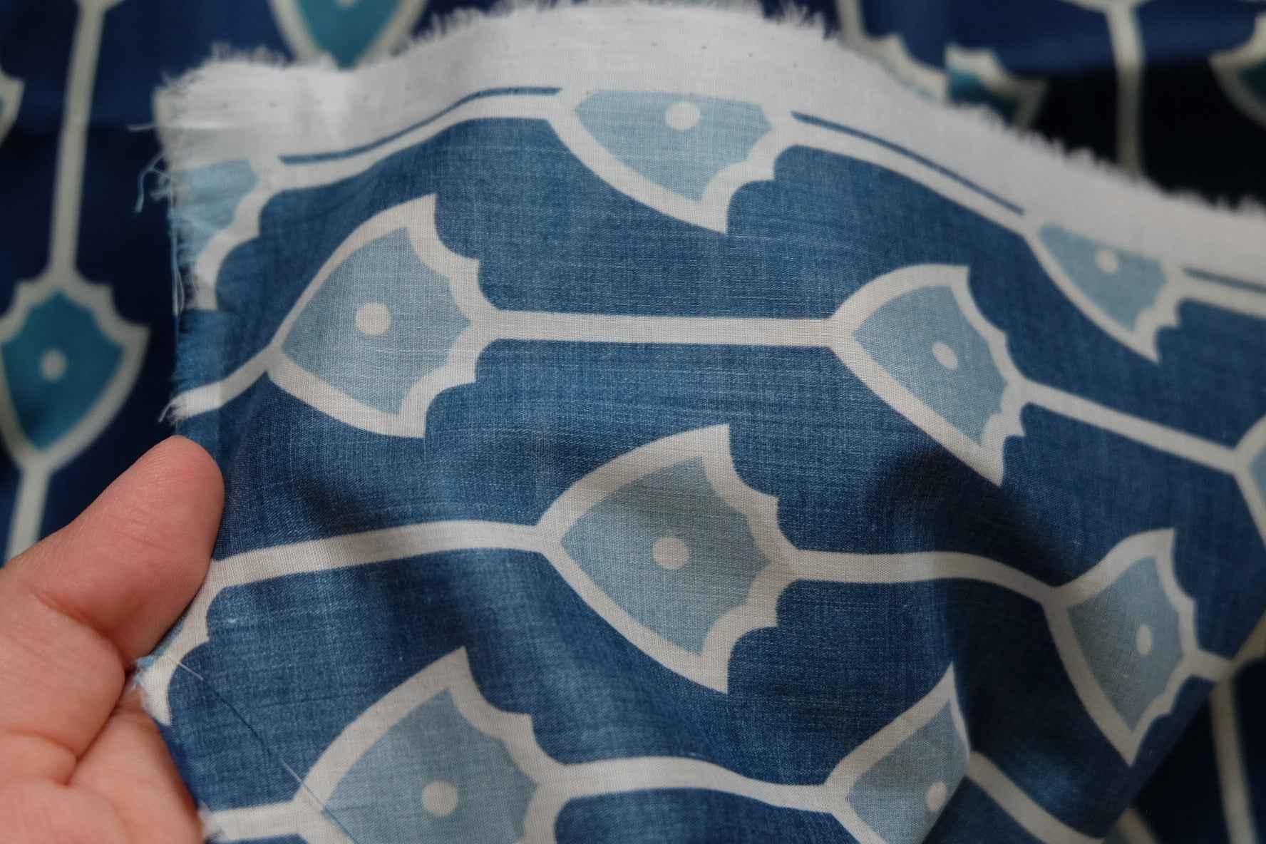 3 for 58 | Blue Geometric Cotton Poplin Fabric — 3.28 Yards