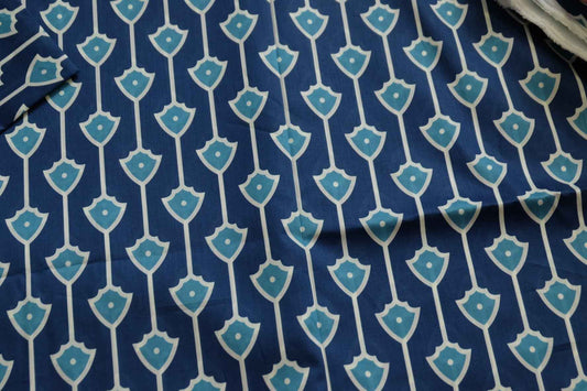 3 for 58 | Blue Geometric Cotton Poplin Fabric — 3.28 Yards