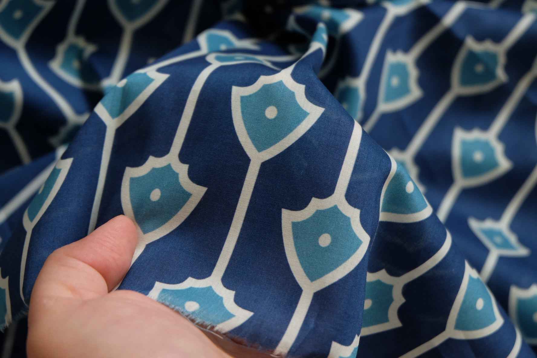 3 for 58 | Blue Geometric Cotton Poplin Fabric — 3.28 Yards