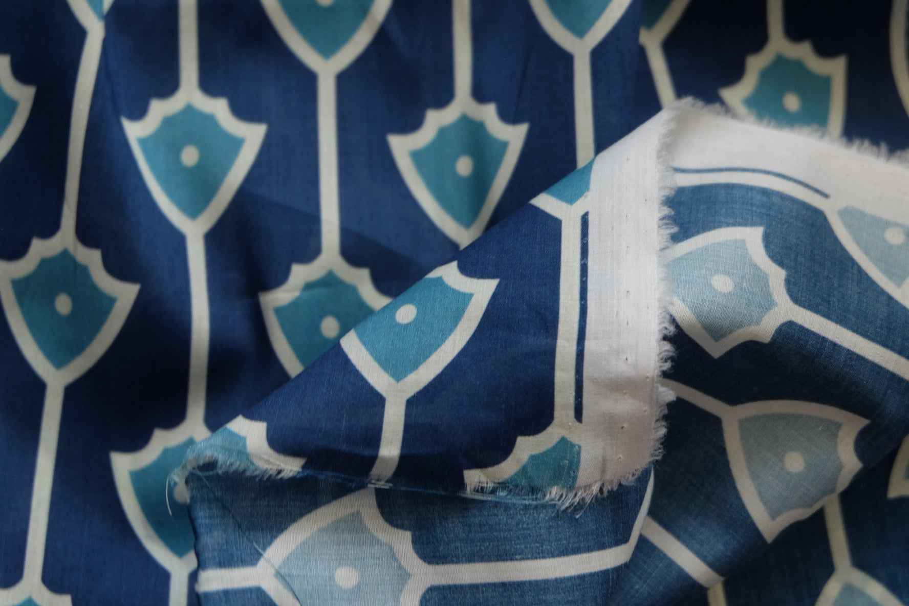 3 for 58 | Blue Geometric Cotton Poplin Fabric — 3.28 Yards
