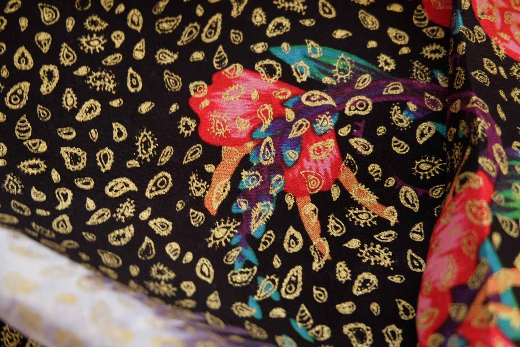 3 for 58 | Foil Bird & Floral Rayon Fabric — 2.19 Yards
