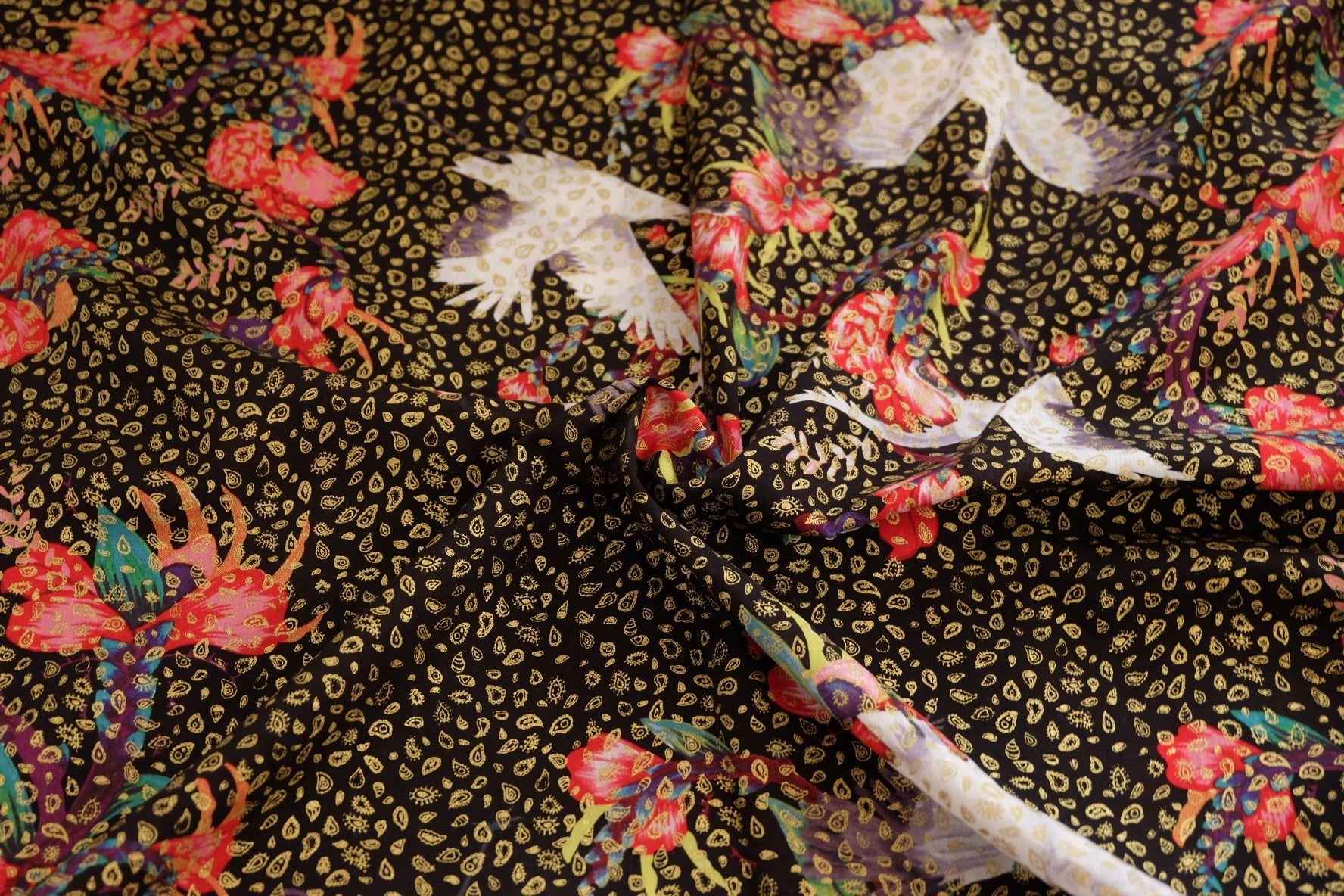 3 for 58 | Foil Bird & Floral Rayon Fabric — 2.19 Yards