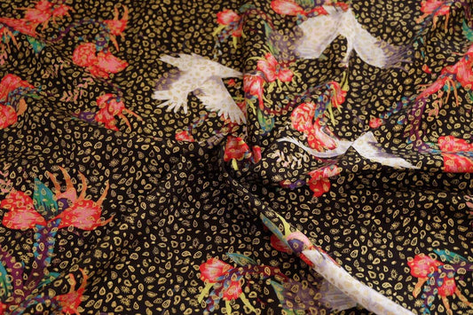 3 for 58 | Foil Bird & Floral Rayon Fabric — 2.19 Yards