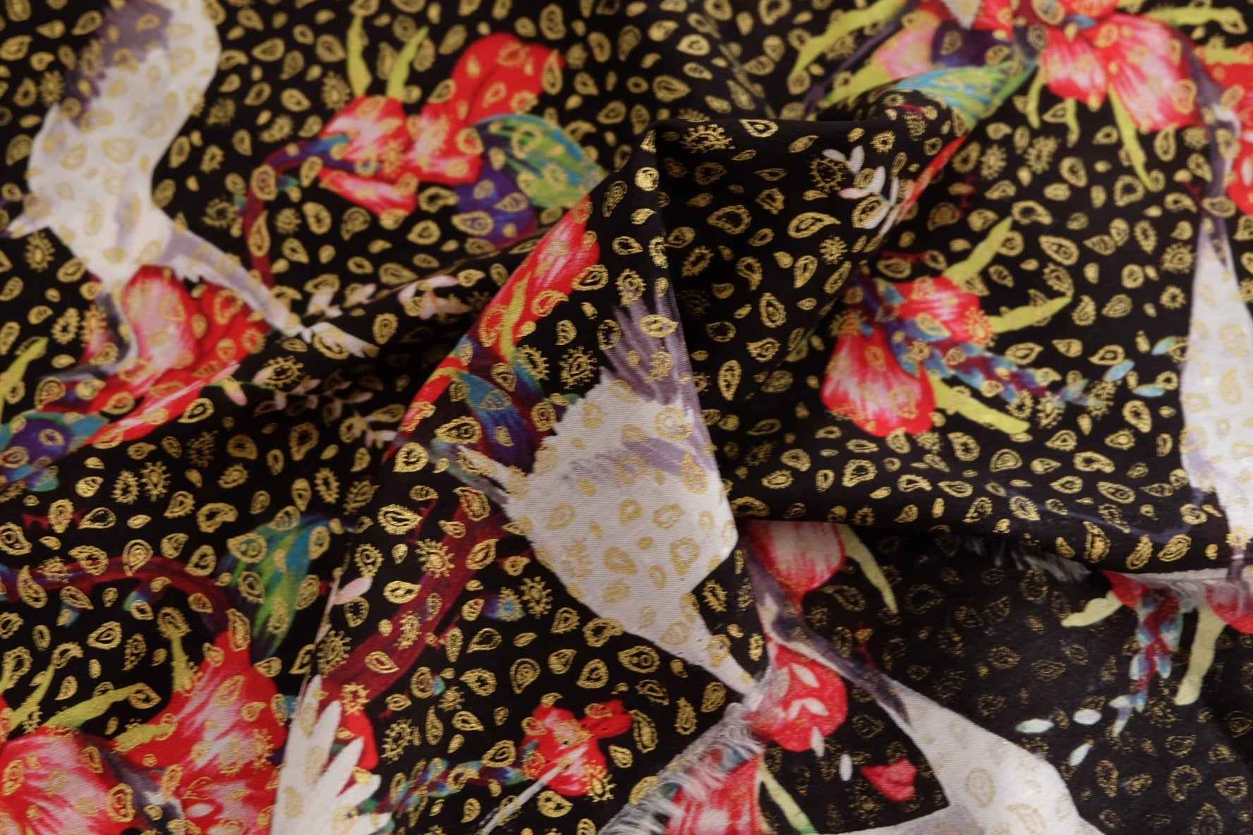 3 for 58 | Foil Bird & Floral Rayon Fabric — 2.19 Yards