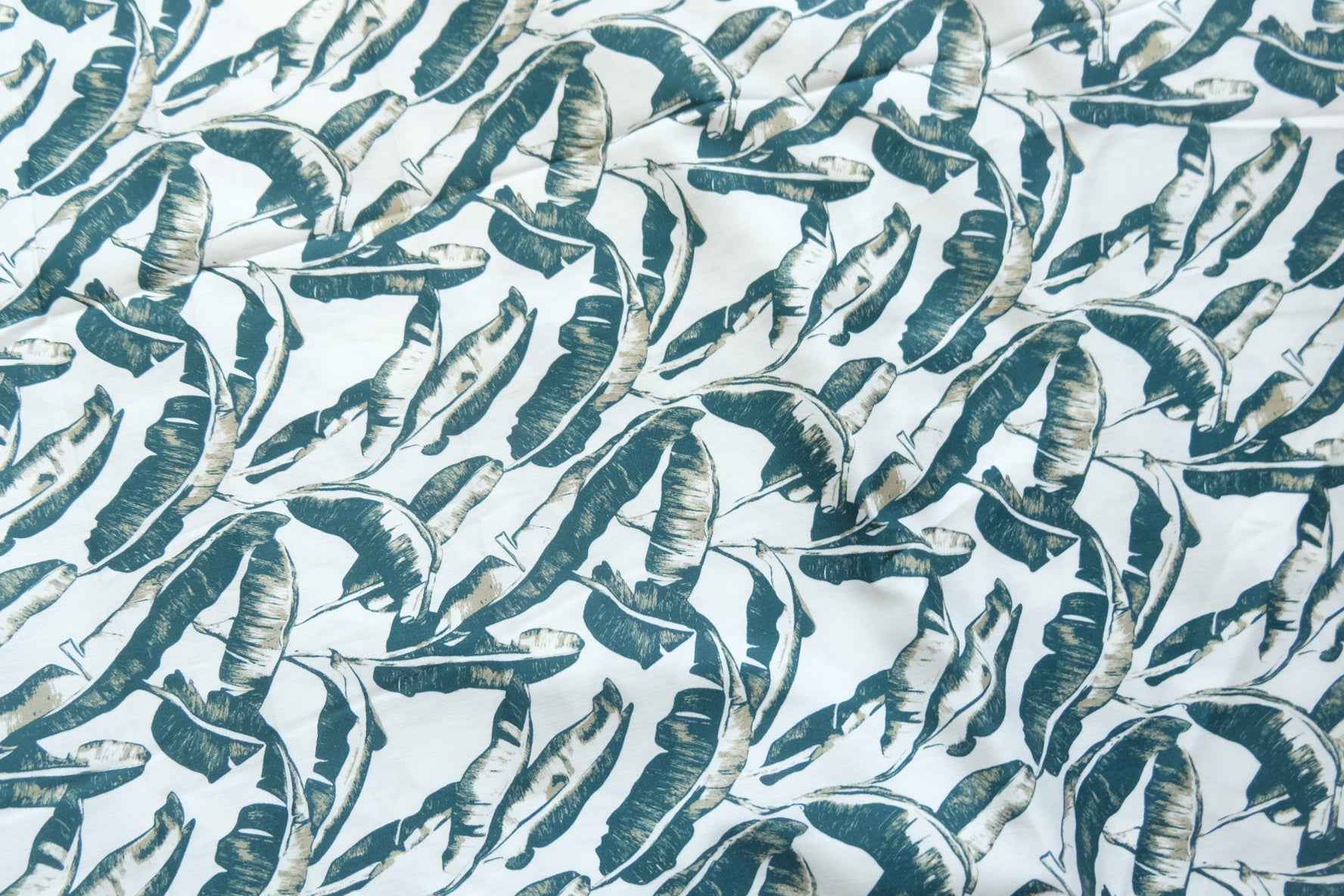 3 for 58 | Green Tropical Leaf Cotton Poplin Fabric — 3.28 Yards